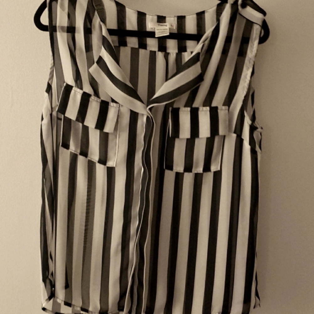 Sheer black and white striped tank top